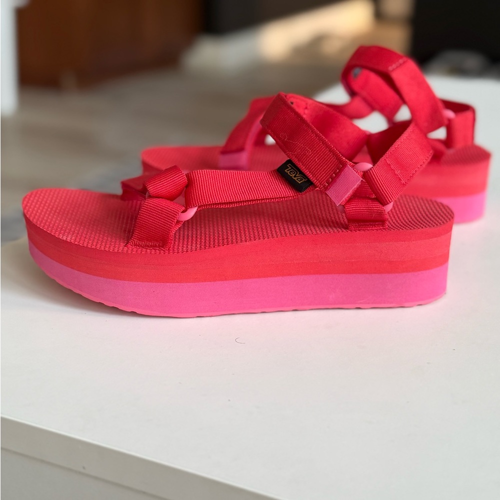 Teva Platform Universal Red and Pink Sandals